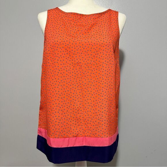 Loft Orange/Coral Polka Dot Sleeveless  ROUND NECK TOP. Size S - Picture 1 of 5